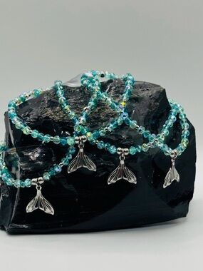 *ANKLET* Silver Mermaid Tail & AB Ocean Green Stretchy Anklet